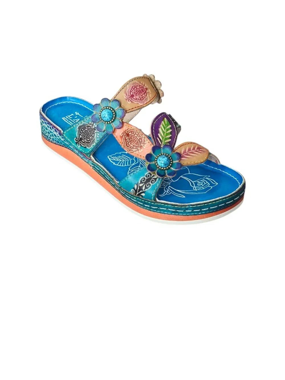 L'Artiste by Spring Step Pillow Boho Leather Floral Hand Painted Slide Sandal